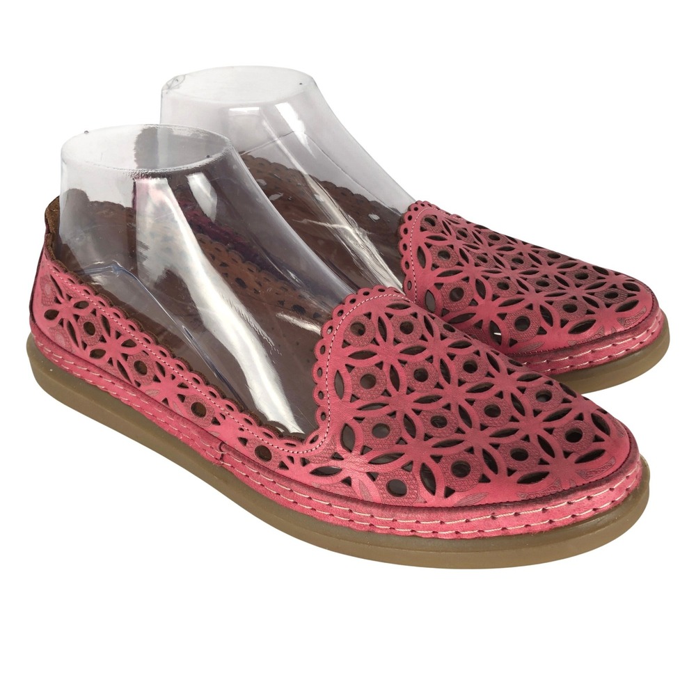 COOLS 21 Laser Cut Leather Loafers Scalloped Slip On Flats Sz 40 Pink Comfort EC